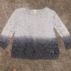 Meadow Rue Ombre Lace 3/4 Sleeve Top - Light Gray to Charcoal